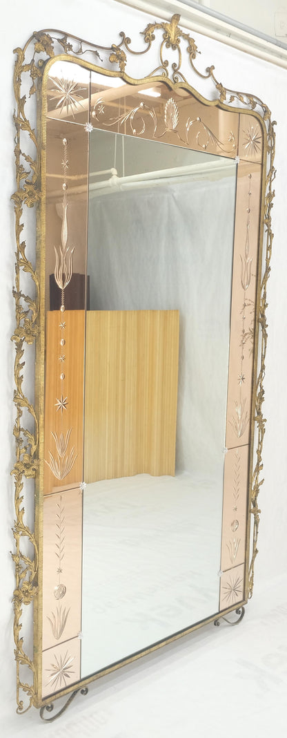 EstablishedLines Large Standing 9' Tall Forged Gold Gilt Metal Leafs & Flowers Mirror CLEAN!