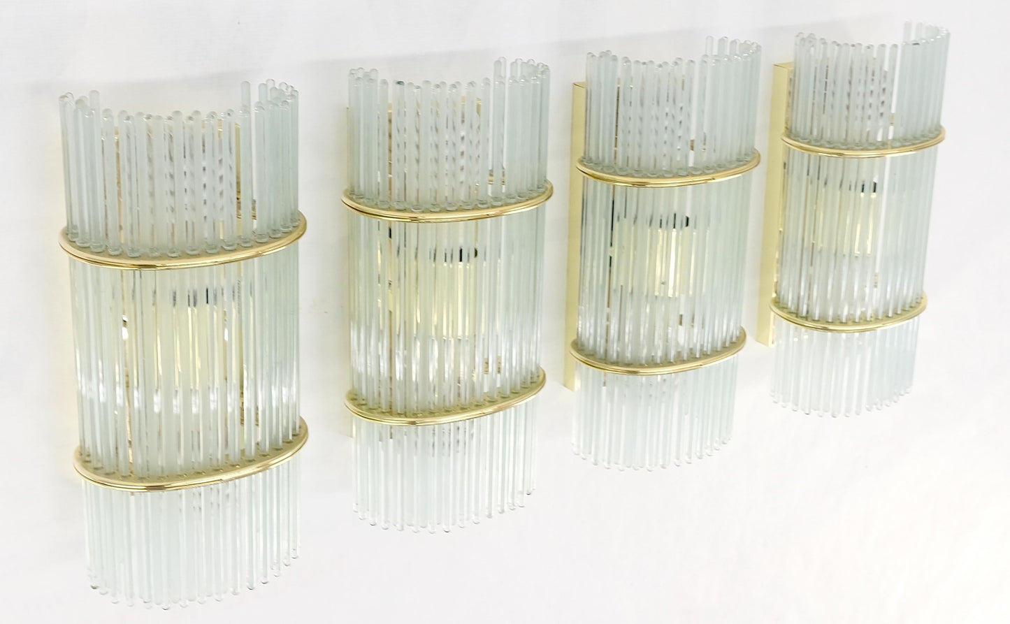 EstablishedLines Set of 4 Italian Brass & Glass Rods Prisms Wall Sconces Light Fixtures MINT