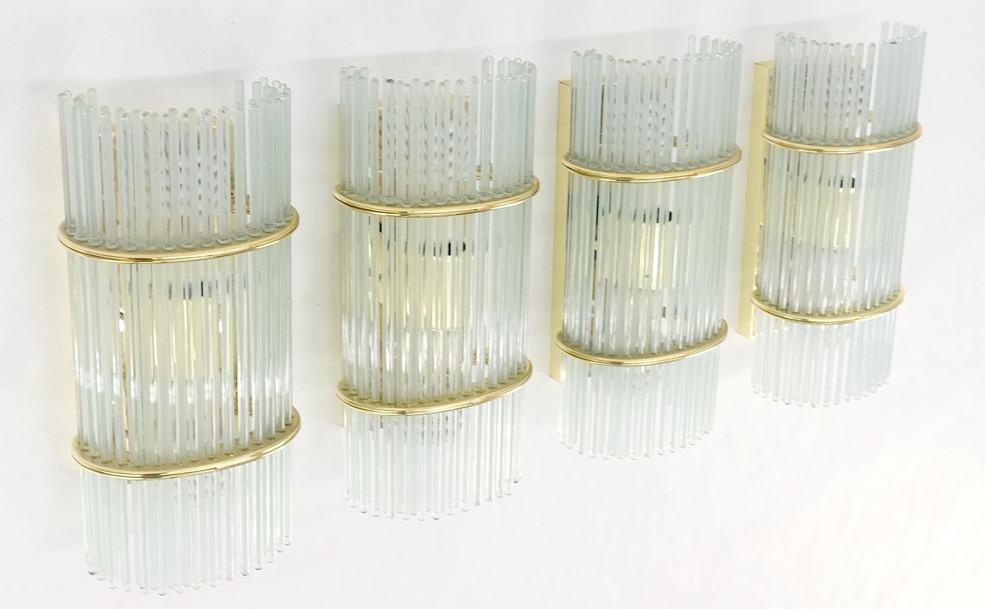 EstablishedLines Set of 4 Italian Brass & Glass Rods Prisms Wall Sconces Light Fixtures MINT