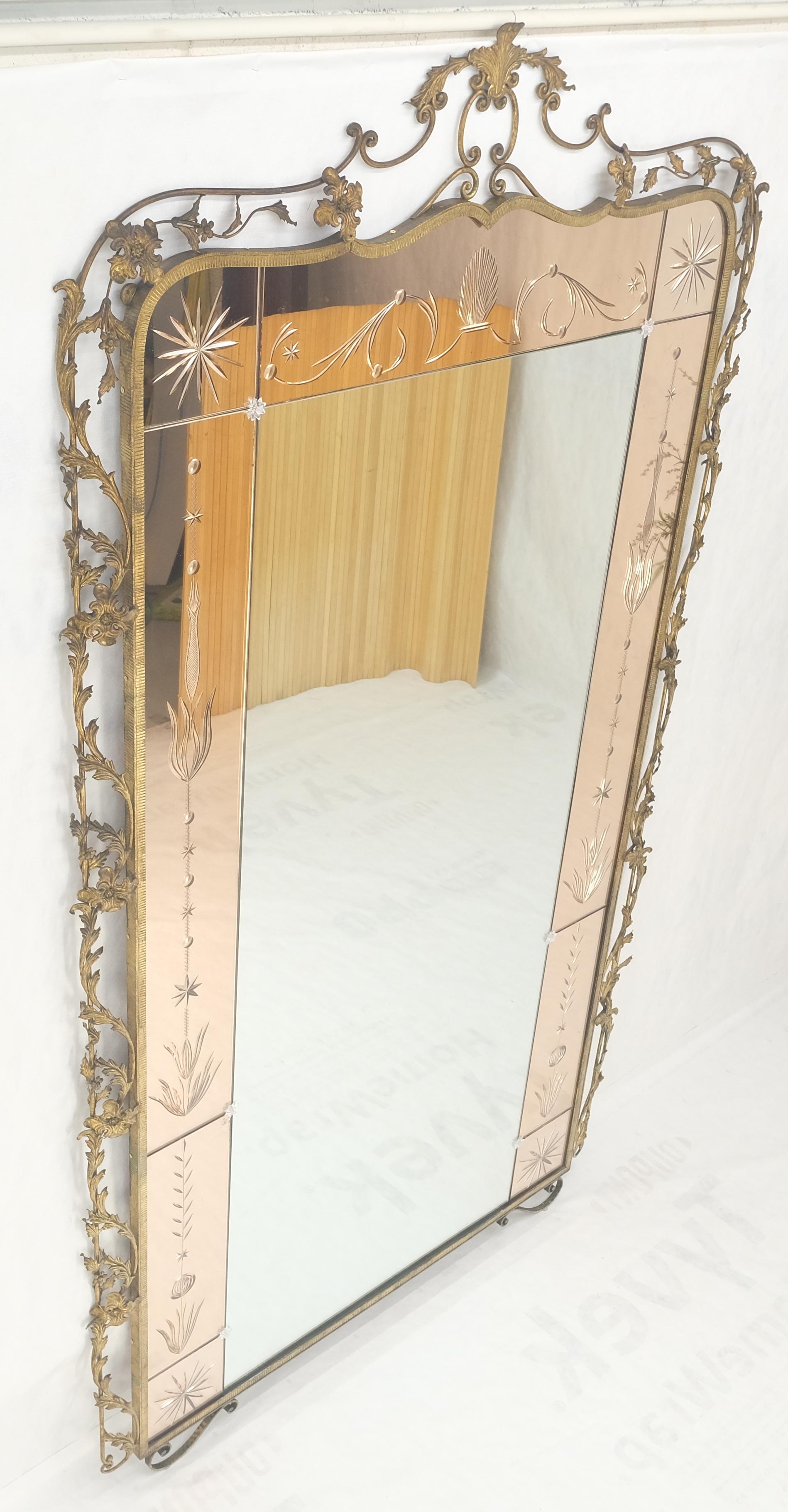 EstablishedLines Large Standing 9' Tall Forged Gold Gilt Metal Leafs & Flowers Mirror CLEAN!