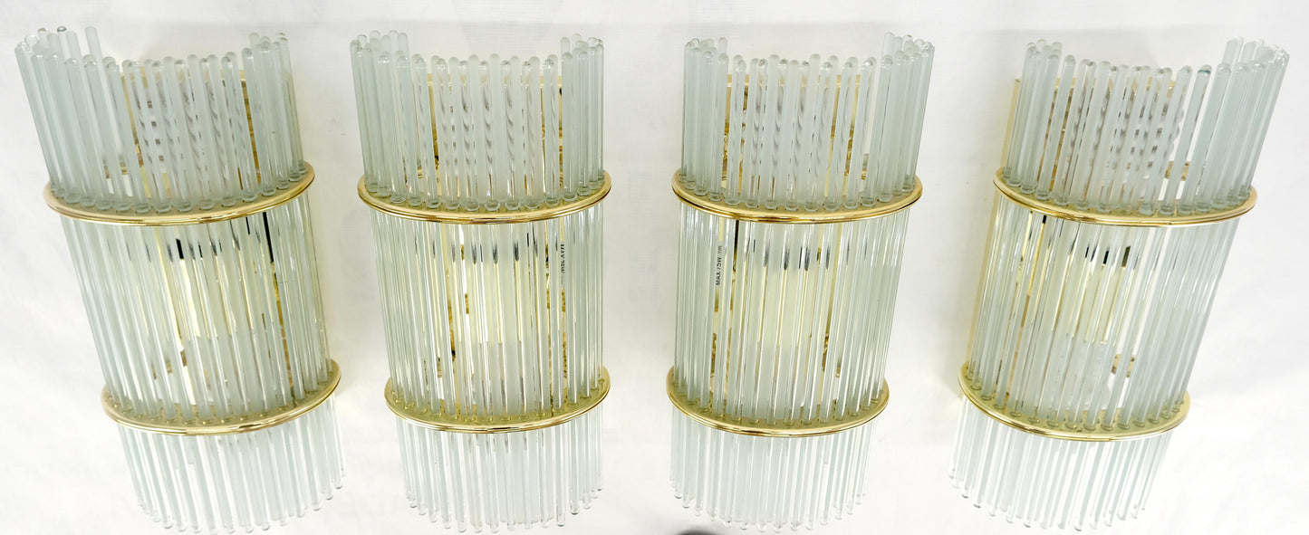 EstablishedLines Set of 4 Italian Brass & Glass Rods Prisms Wall Sconces Light Fixtures MINT