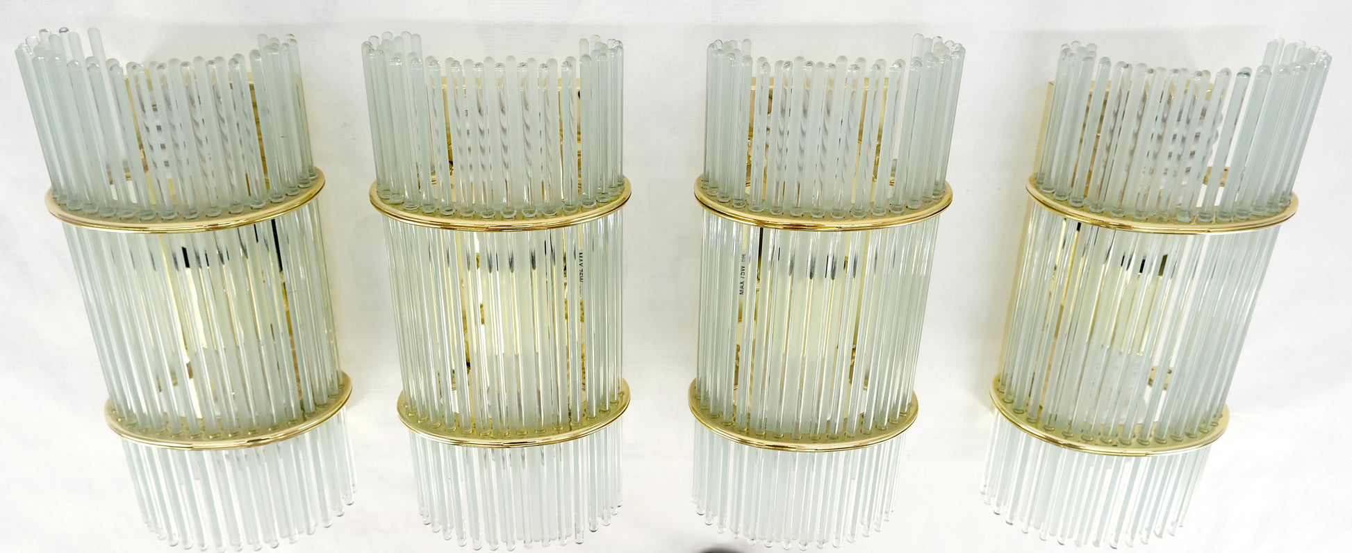 EstablishedLines Set of 4 Italian Brass & Glass Rods Prisms Wall Sconces Light Fixtures MINT