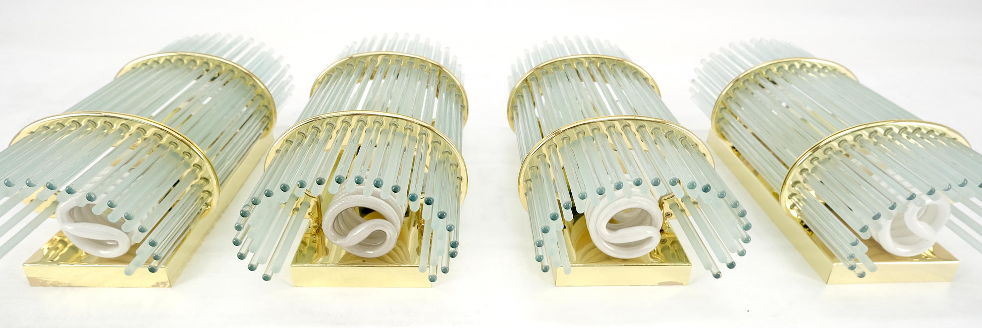 EstablishedLines Set of 4 Italian Brass & Glass Rods Prisms Wall Sconces Light Fixtures MINT