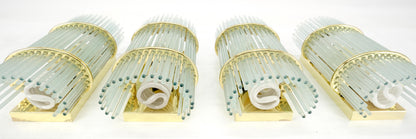EstablishedLines Set of 4 Italian Brass & Glass Rods Prisms Wall Sconces Light Fixtures MINT