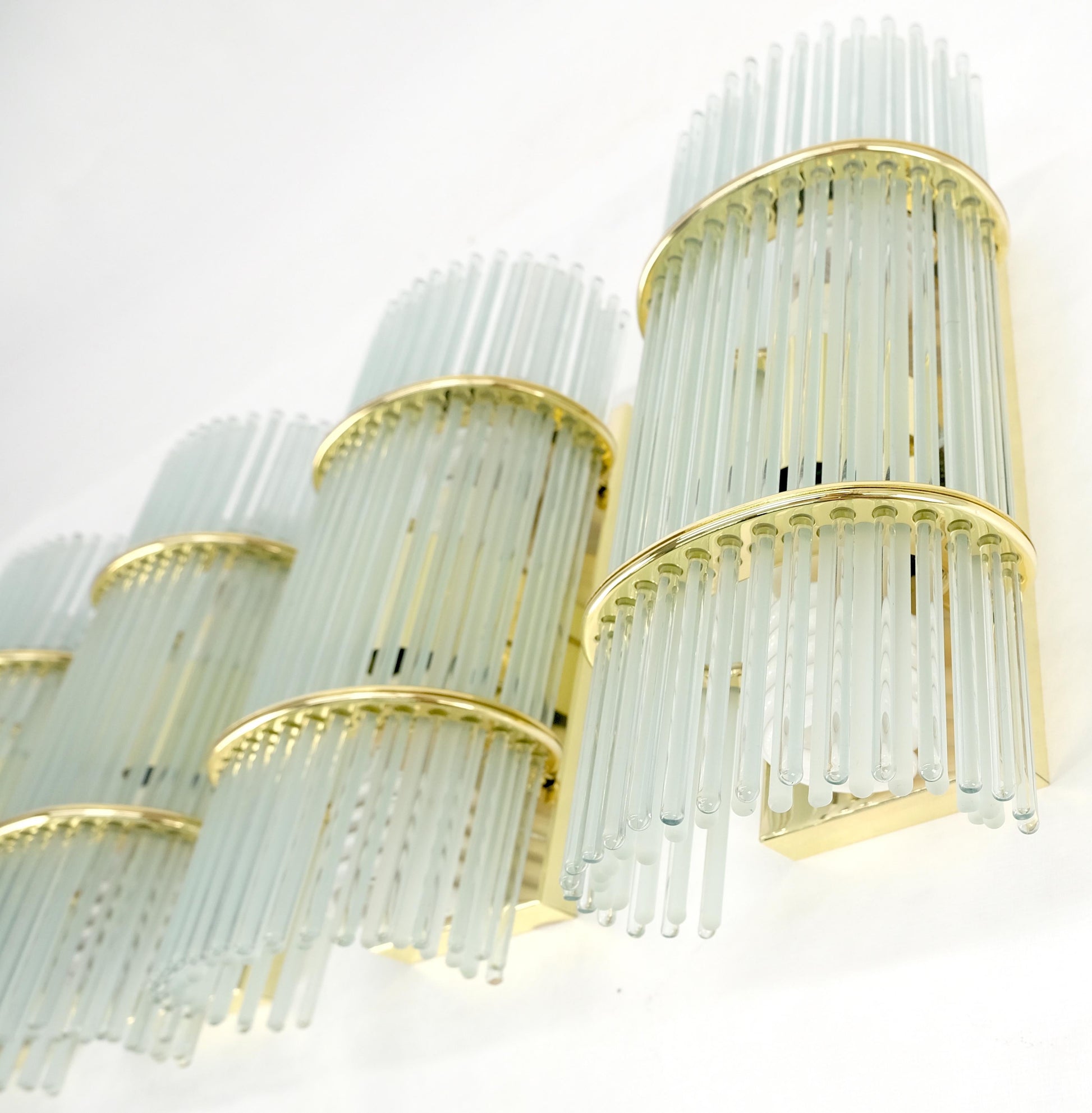 EstablishedLines Set of 4 Italian Brass & Glass Rods Prisms Wall Sconces Light Fixtures MINT