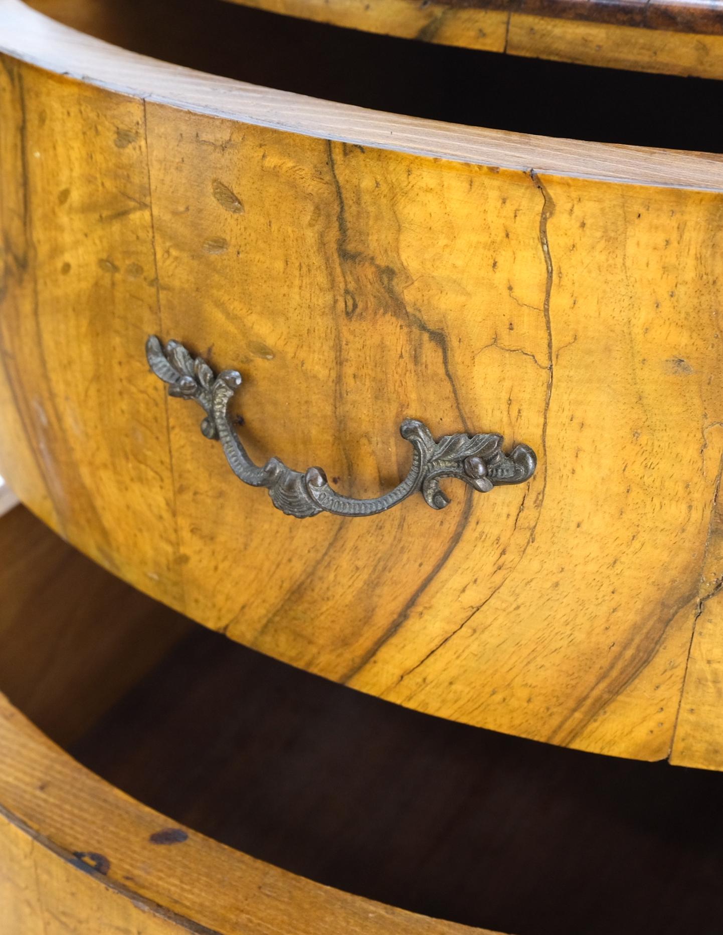 EstablishedLines Cylinder Drum Shape 4 Drawers Italian Burl Olive Wood Small Dresser Stand Table