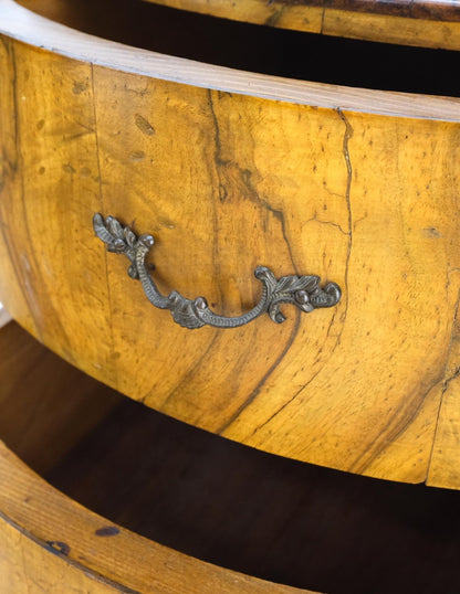 EstablishedLines Cylinder Drum Shape 4 Drawers Italian Burl Olive Wood Small Dresser Stand Table