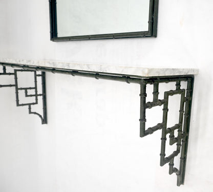 EstablishedLines Faux Bamboo White Marble Top Hanging Wall Console Table Dome Top Mirror Set MINT