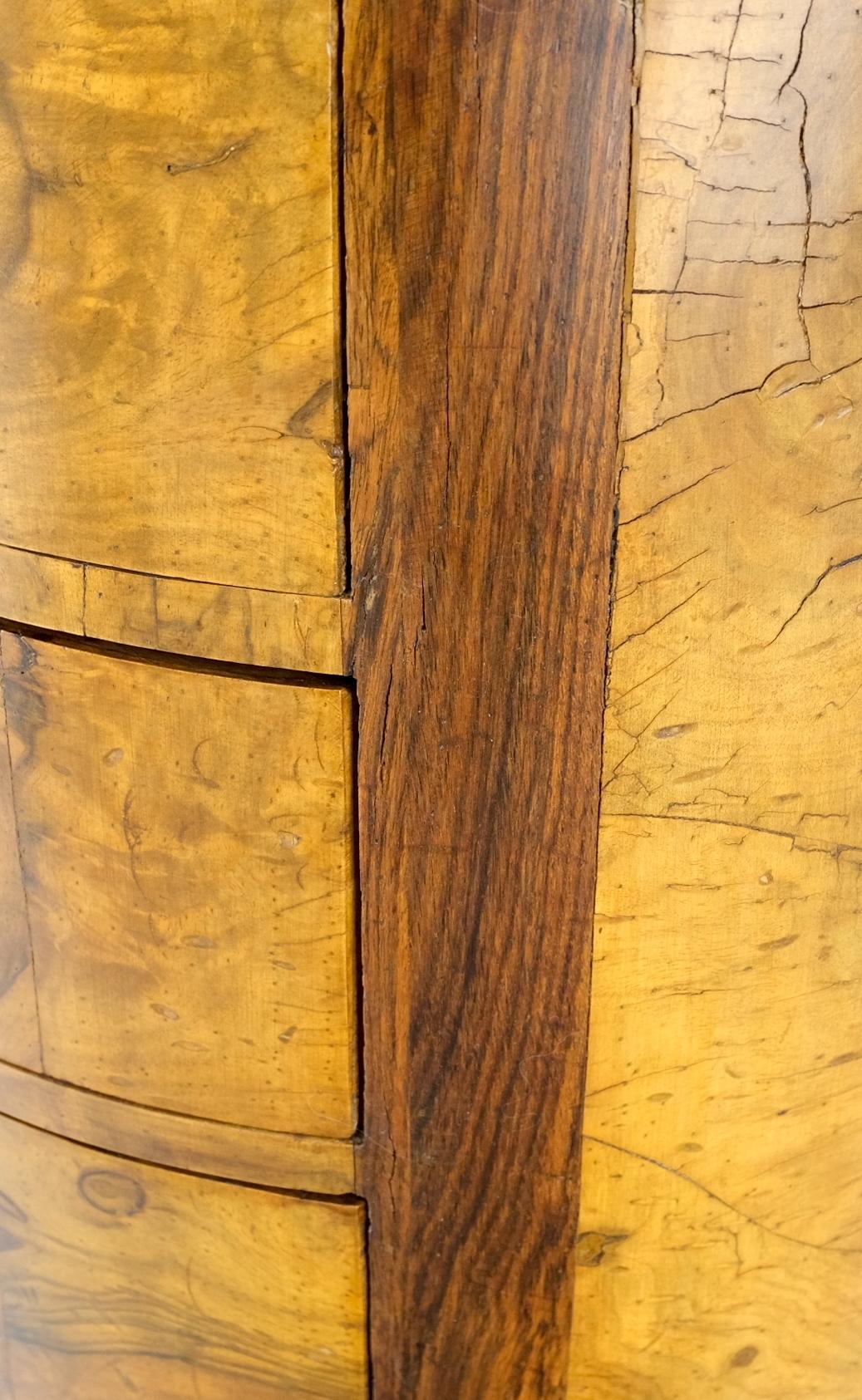 EstablishedLines Cylinder Drum Shape 4 Drawers Italian Burl Olive Wood Small Dresser Stand Table