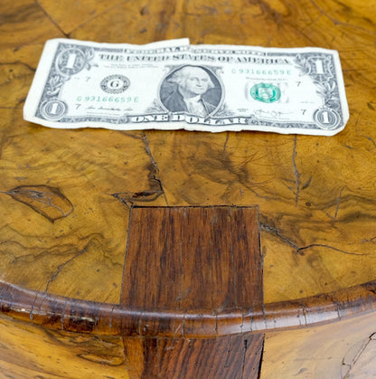 EstablishedLines Cylinder Drum Shape 4 Drawers Italian Burl Olive Wood Small Dresser Stand Table