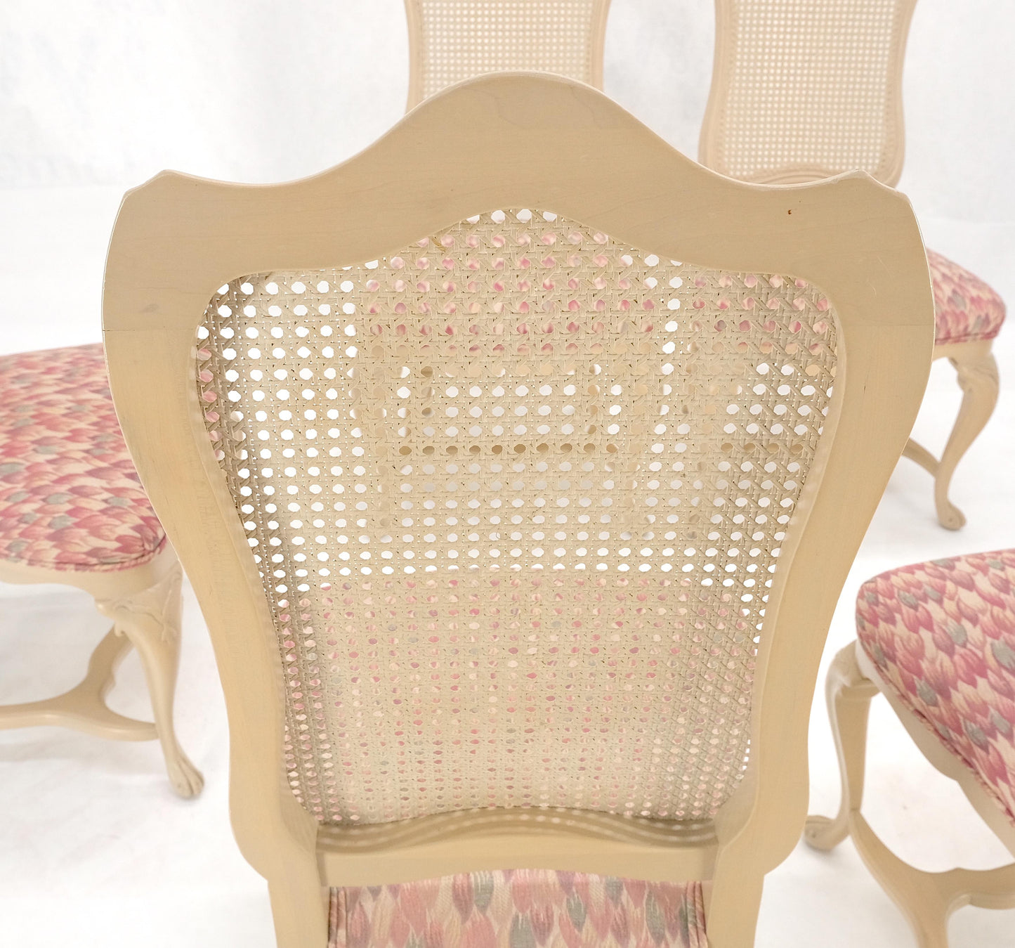 EstablishedLines Set 6 Tall Back Thick Cream Lacquer Carved French  Dining Chairs Stretchers MINT