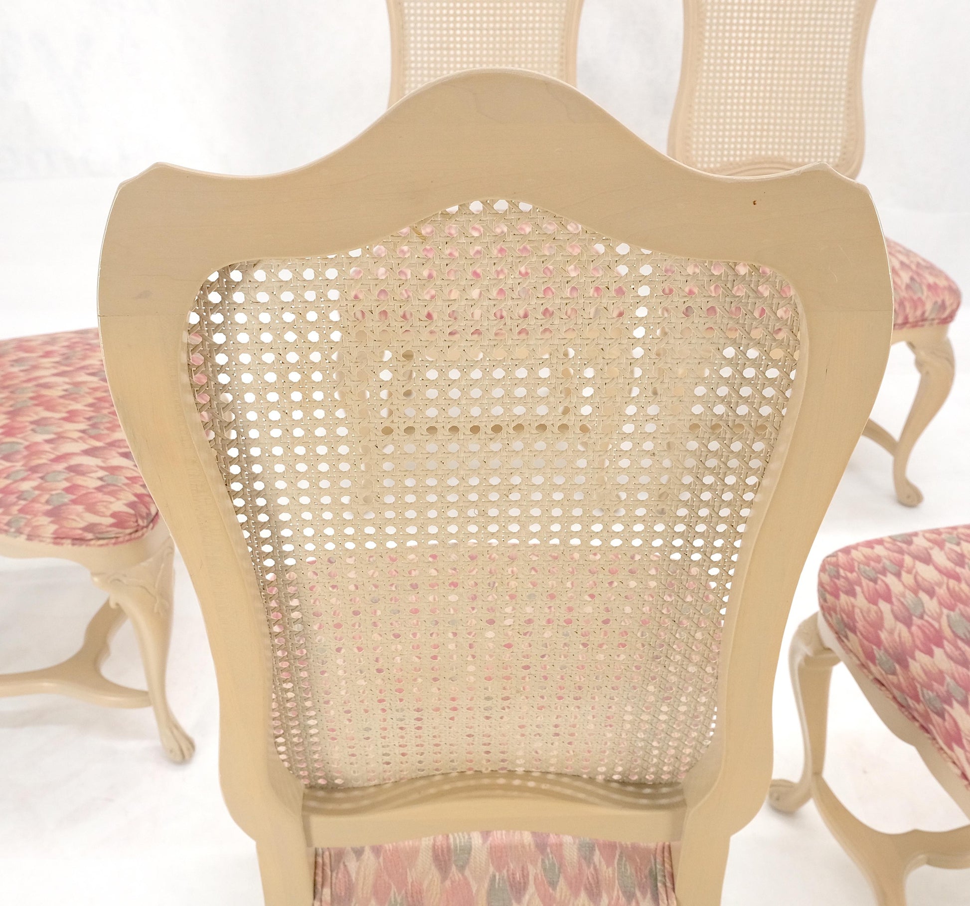 EstablishedLines Set 6 Tall Back Thick Cream Lacquer Carved French  Dining Chairs Stretchers MINT