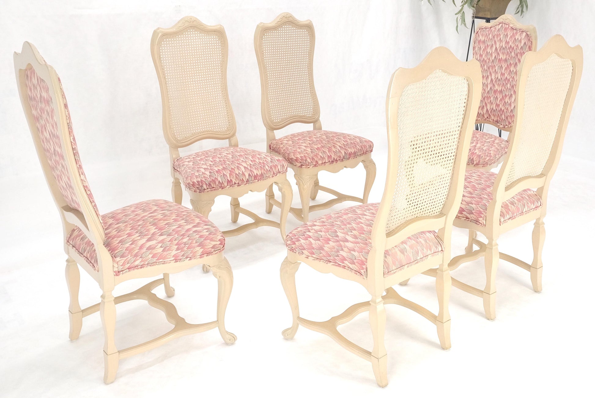 EstablishedLines Set 6 Tall Back Thick Cream Lacquer Carved French  Dining Chairs Stretchers MINT