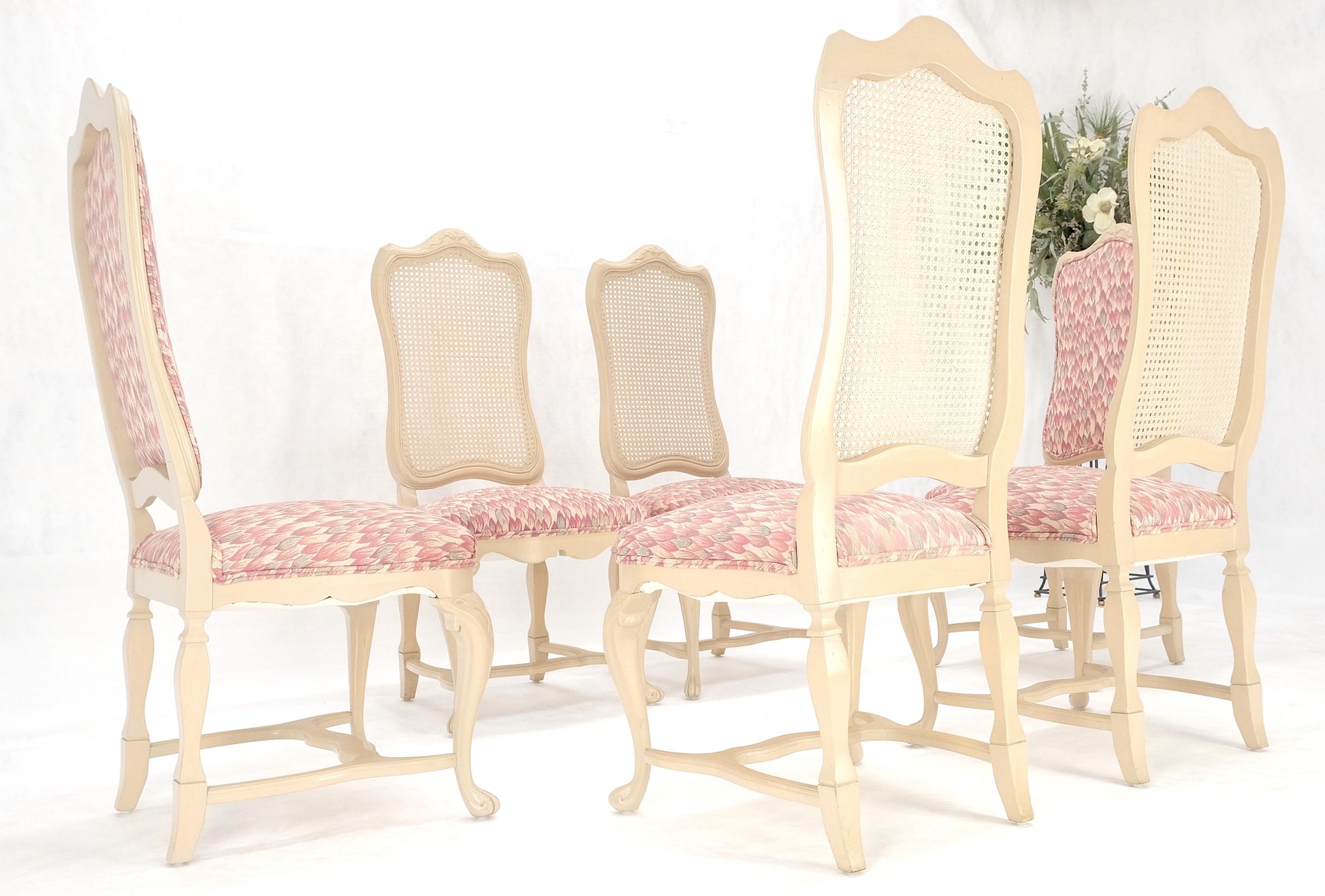 EstablishedLines Set 6 Tall Back Thick Cream Lacquer Carved French  Dining Chairs Stretchers MINT