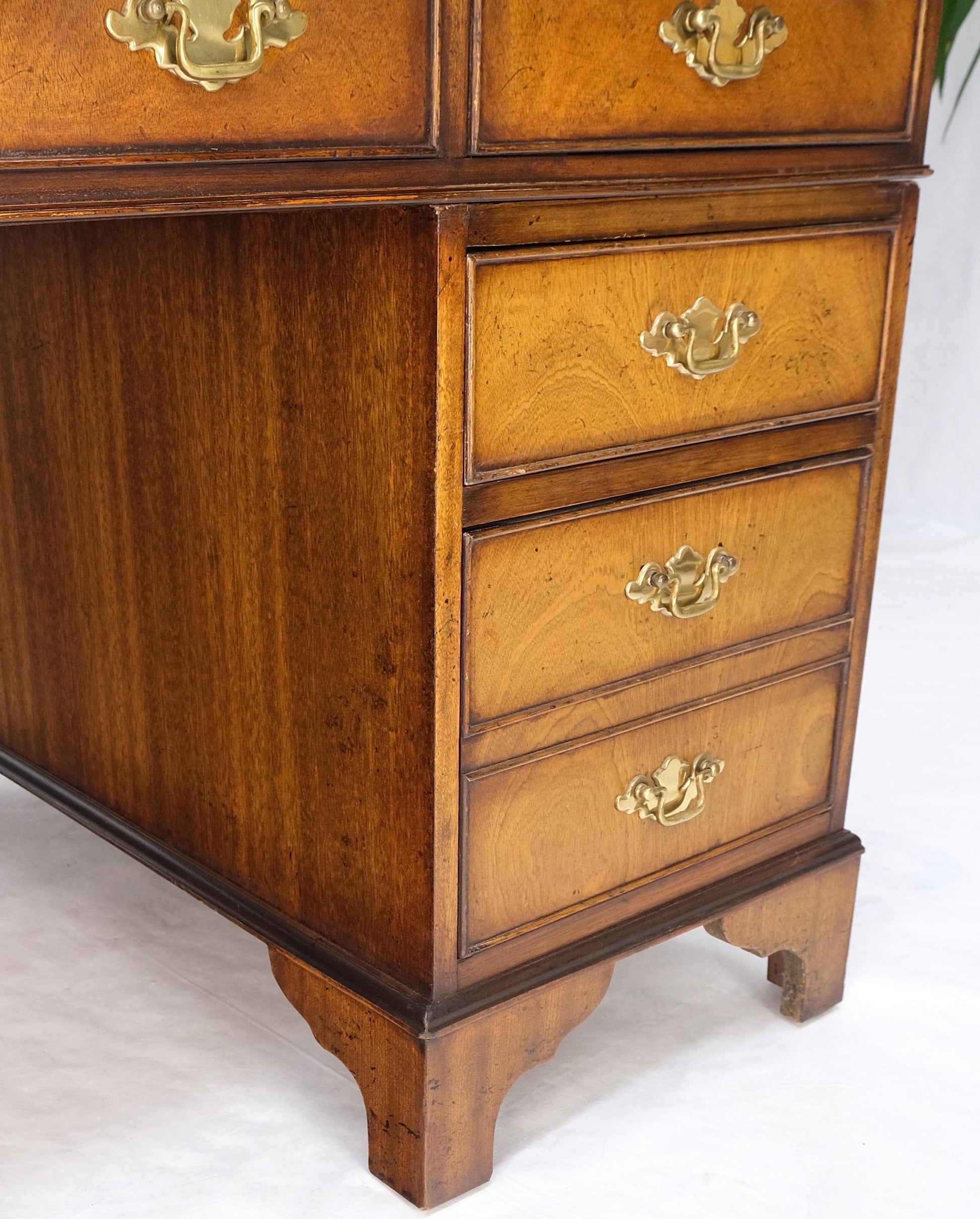 EstablishedLines Large Embossed Green Leather Top Flame Mahogany Double Pedestal Federal Desk