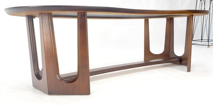EstablishedLines Oiled Walnut Boomerang Kidney Shape Glass Top Stretcher Base Coffee Table Mint!