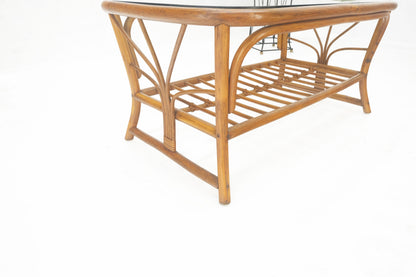 EstablishedLines Ficks Reed Rattan Bamboo Rounded Corners Two Tier Coffee Table c1970s MINT!