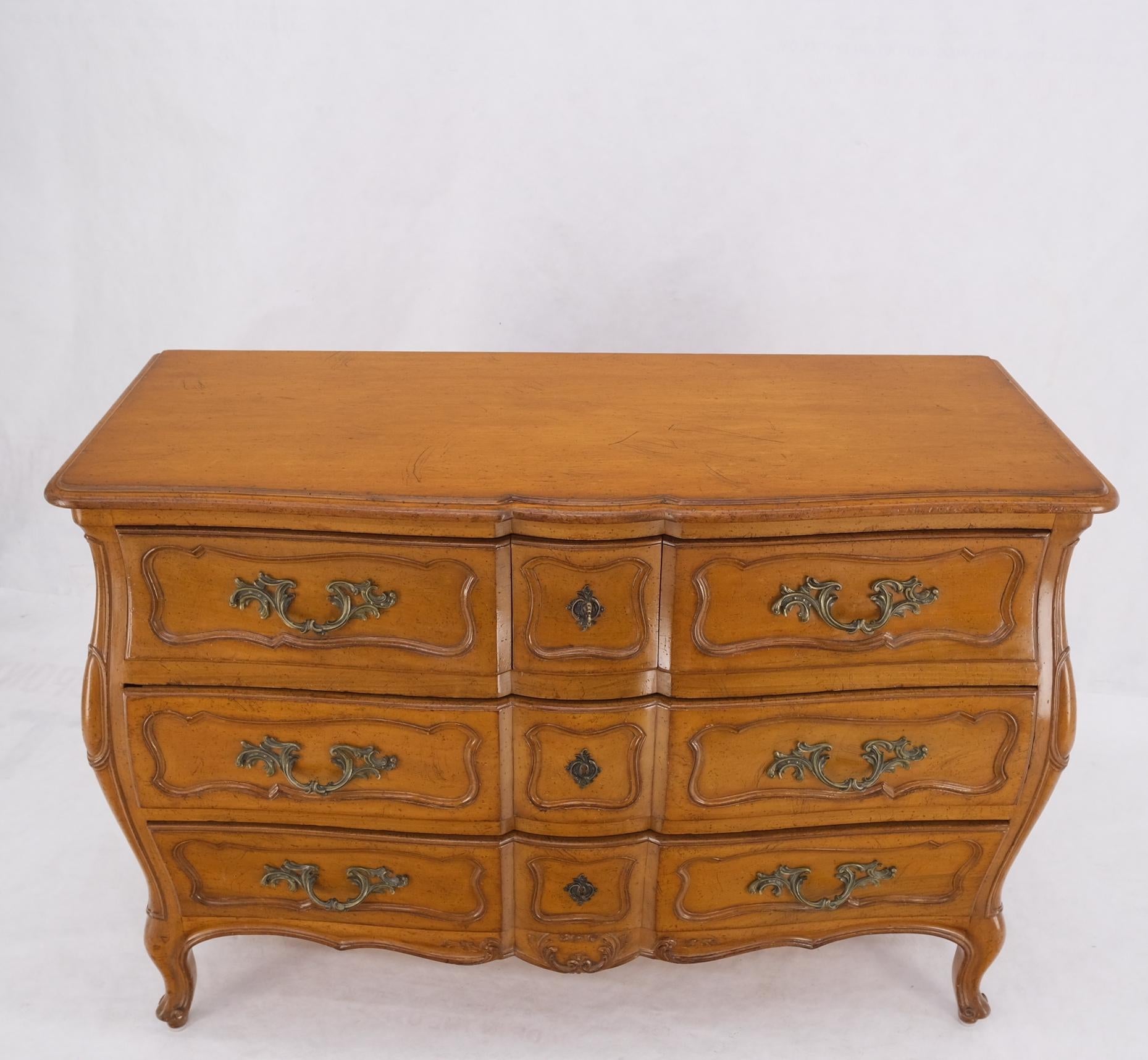 EstablishedLines Country French Bombay Shape Massive Solid Wood Three Drawers Dresser Chest