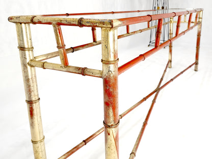 EstablishedLines 6' Faux Bamboo Metal Silver Gilt & Red Mid Century Modern Console Sofa Table