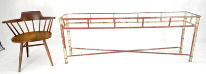 EstablishedLines 6' Faux Bamboo Metal Silver Gilt & Red Mid Century Modern Console Sofa Table