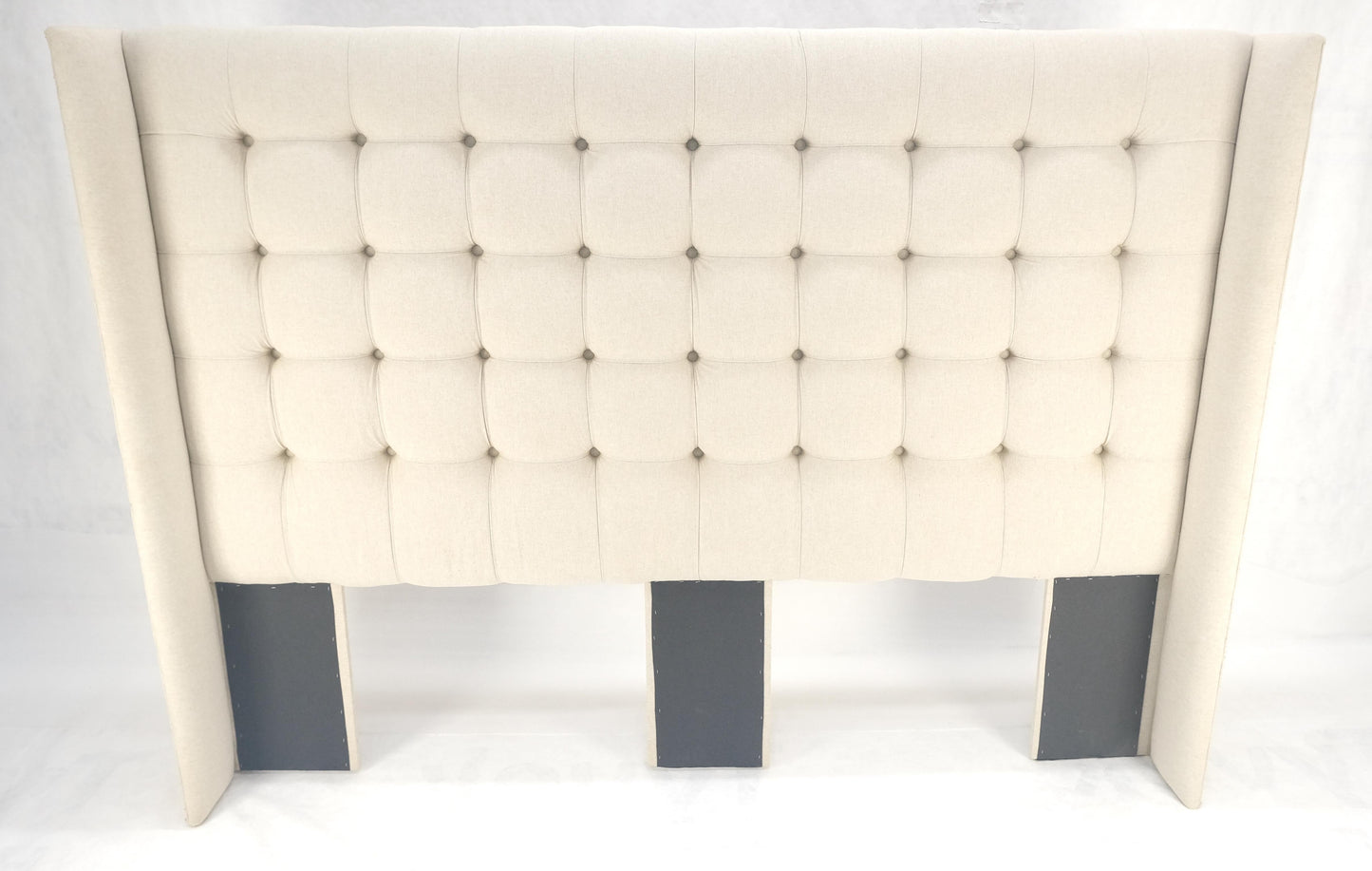 EstablishedLines Custom Tufted Linen Oatmeal Beige Wing Headboard King Size Bed Mint
