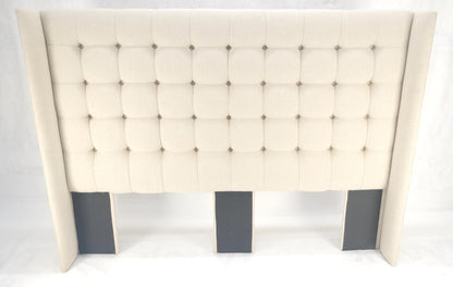 EstablishedLines Custom Tufted Linen Oatmeal Beige Wing Headboard King Size Bed Mint