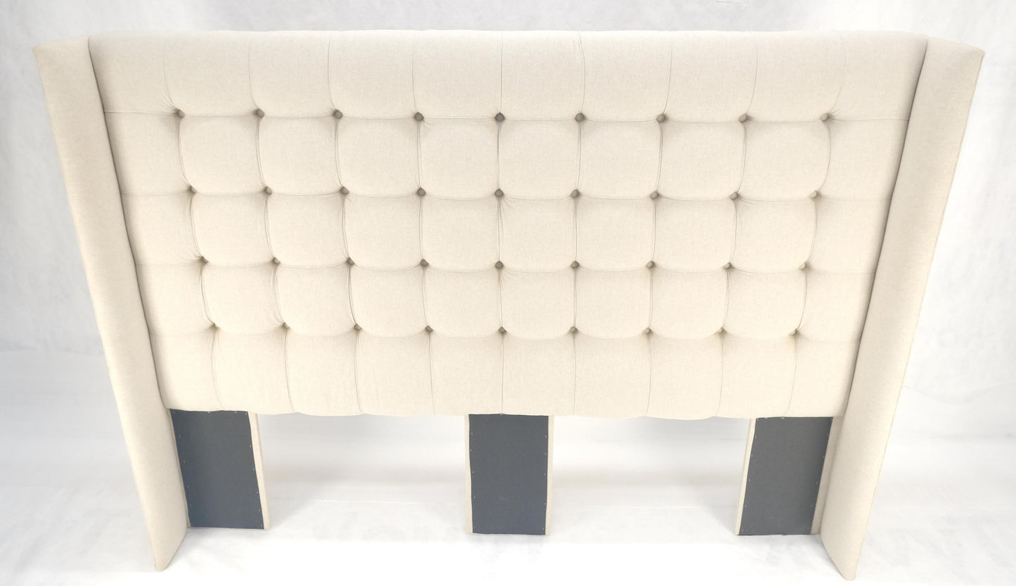 EstablishedLines Custom Tufted Linen Oatmeal Beige Wing Headboard King Size Bed Mint