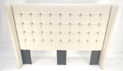 EstablishedLines Custom Tufted Linen Oatmeal Beige Wing Headboard King Size Bed Mint