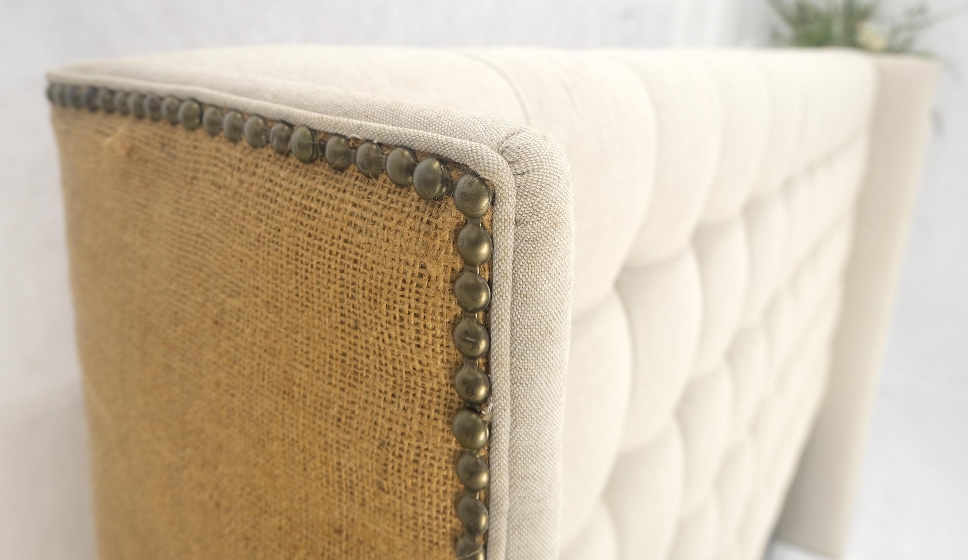 EstablishedLines Custom Tufted Linen Oatmeal Beige Wing Headboard King Size Bed Mint