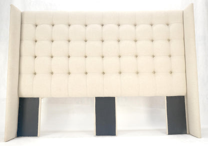 EstablishedLines Custom Tufted Linen Oatmeal Beige Wing Headboard King Size Bed Mint