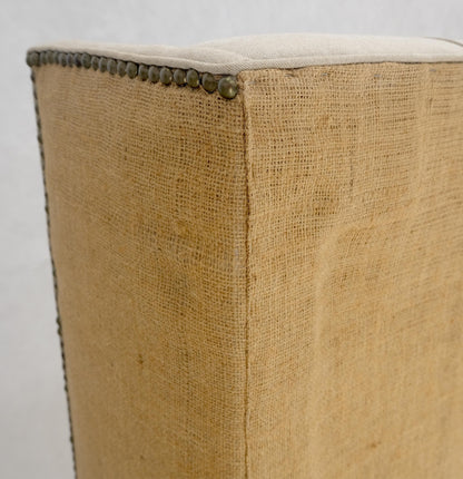 EstablishedLines Custom Tufted Linen Oatmeal Beige Wing Headboard King Size Bed Mint
