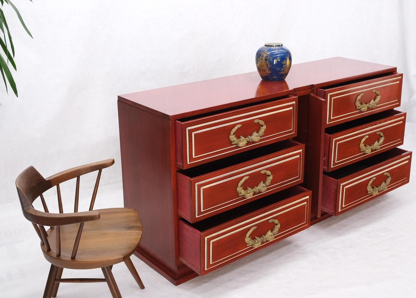 EstablishedLines Directoire Style Blood Tomato Red Lacquer Super Heavy Solid Brass Pulls Dresser