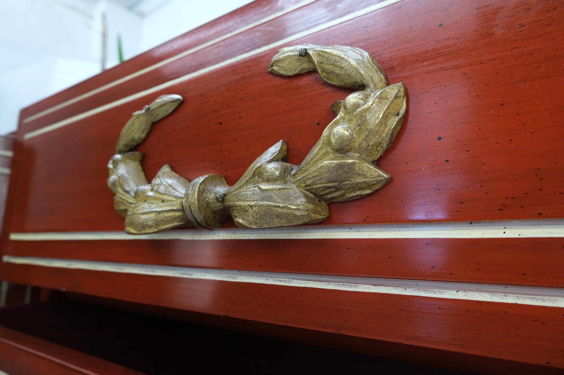 EstablishedLines Directoire Style Blood Tomato Red Lacquer Super Heavy Solid Brass Pulls Dresser