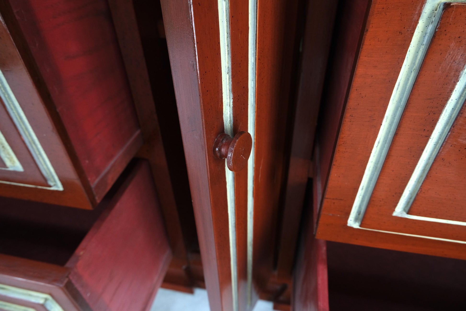 EstablishedLines Directoire Style Blood Tomato Red Lacquer Super Heavy Solid Brass Pulls Dresser
