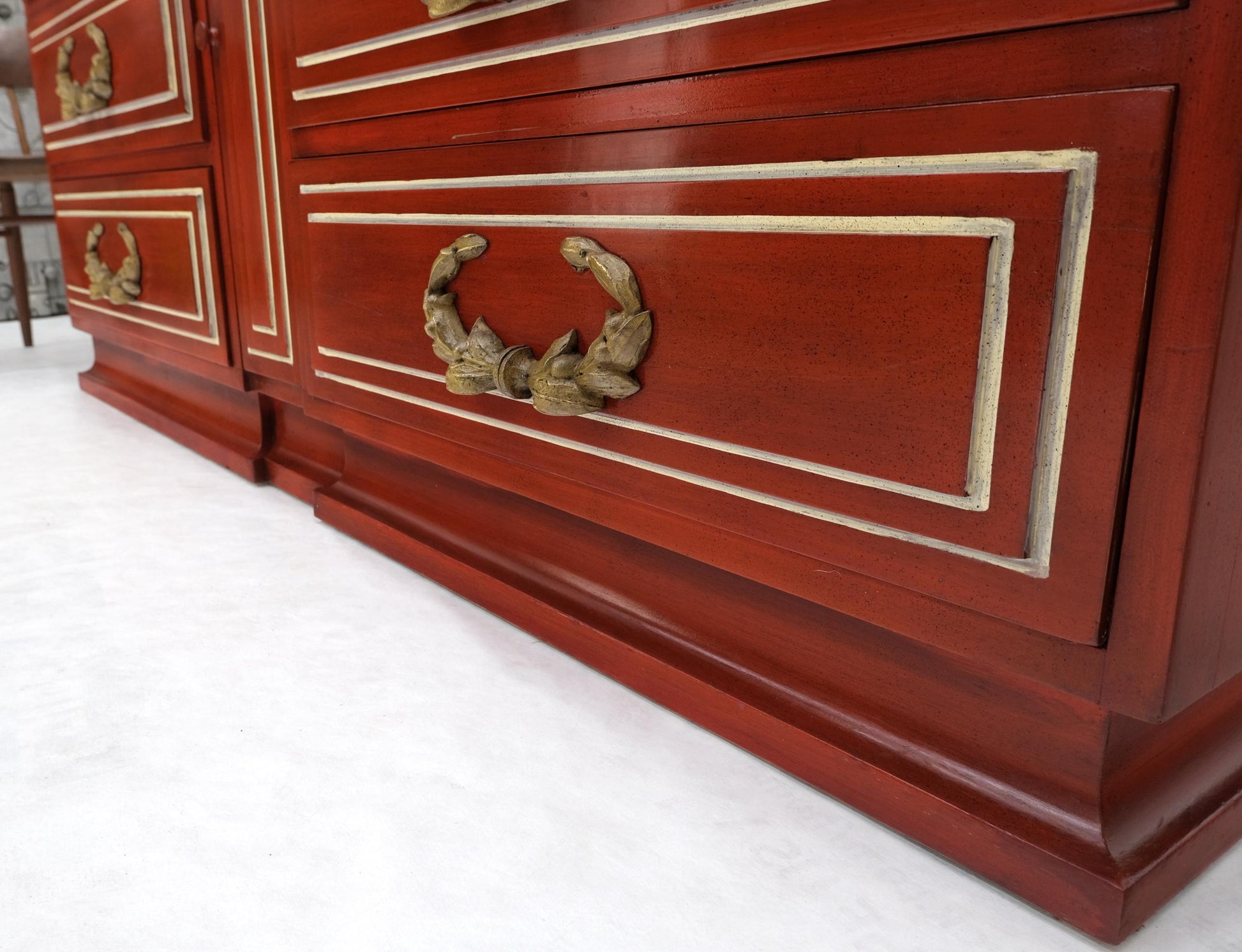 EstablishedLines Directoire Style Blood Tomato Red Lacquer Super Heavy Solid Brass Pulls Dresser