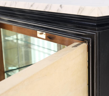 EstablishedLines Black Lacquer Marble Top Goatskin Drawers & Double Doors Liquor Silver Cabinet
