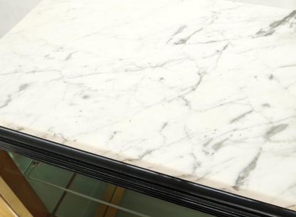 EstablishedLines Black Lacquer Marble Top Goatskin Drawers & Double Doors Liquor Silver Cabinet