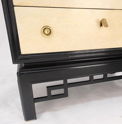 EstablishedLines Black Lacquer Marble Top Goatskin Drawers & Double Doors Liquor Silver Cabinet