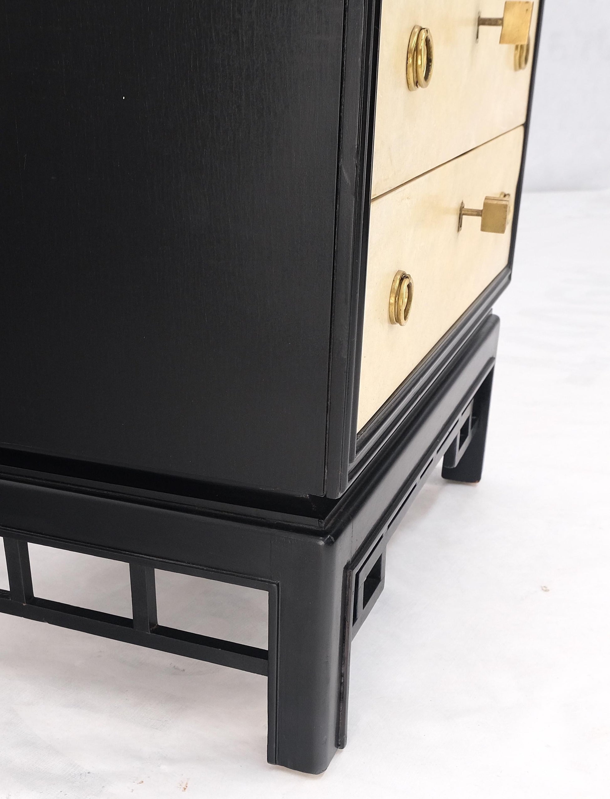 EstablishedLines Black Lacquer Marble Top Goatskin Drawers & Double Doors Liquor Silver Cabinet