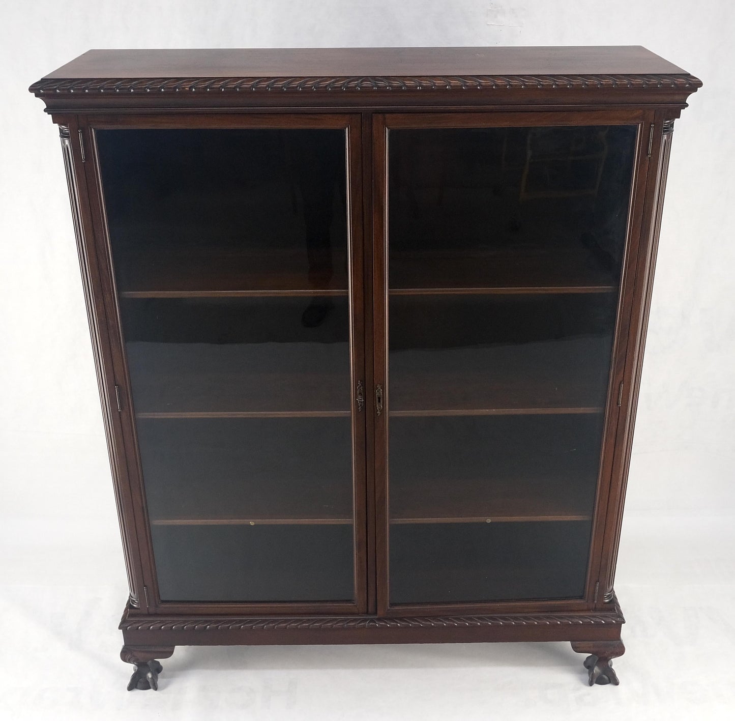 EstablishedLines Mahogany 2 Door Chippendale Style Carved Ball & Claw Feet Rope Edge Bookcase