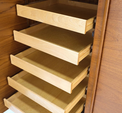 EstablishedLines Danish Mid-Century Modern Teak Side by Side Dresser Chest of Drawers Chifforobe