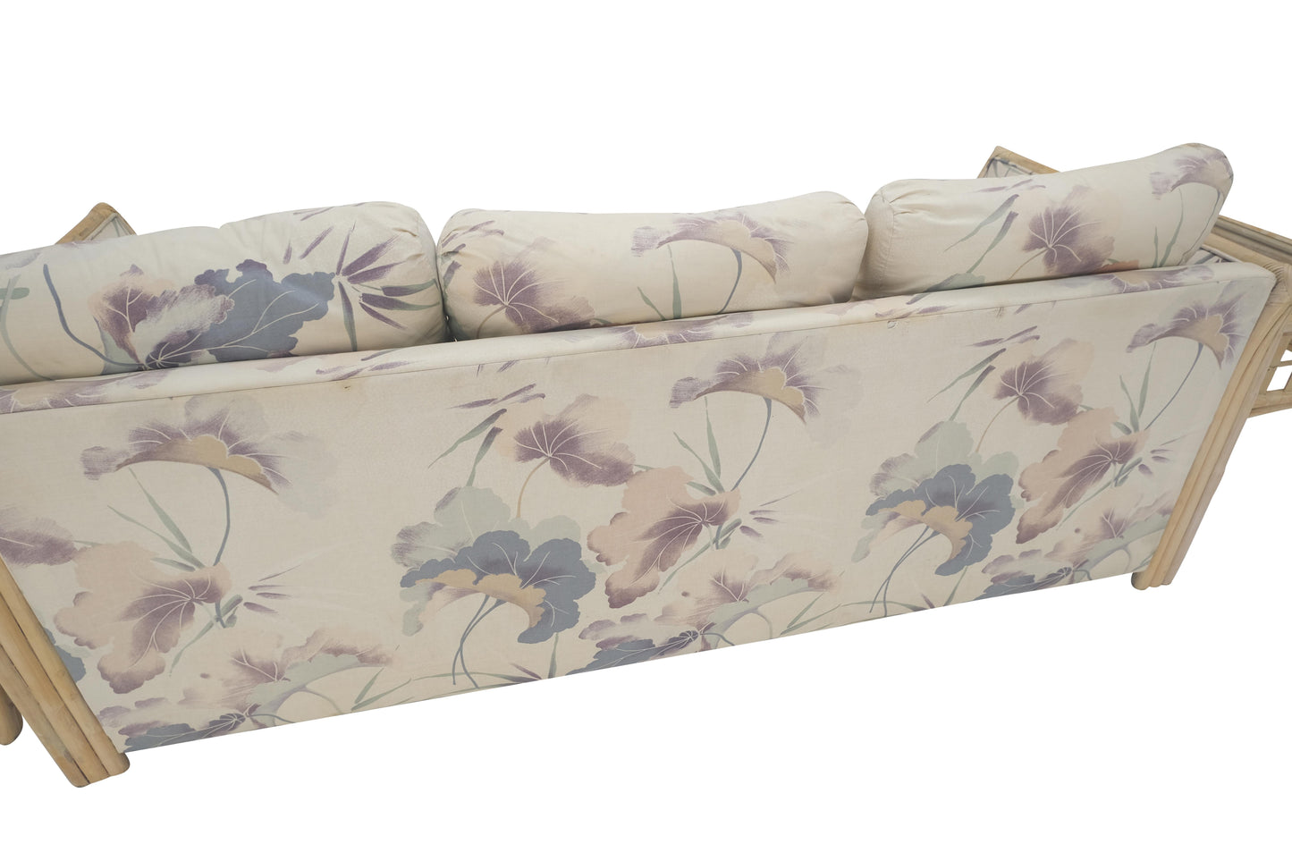 EstablishedLines Mid Century Three Seater Bamboo Frame Flowered Upholstery Sofa Couch
