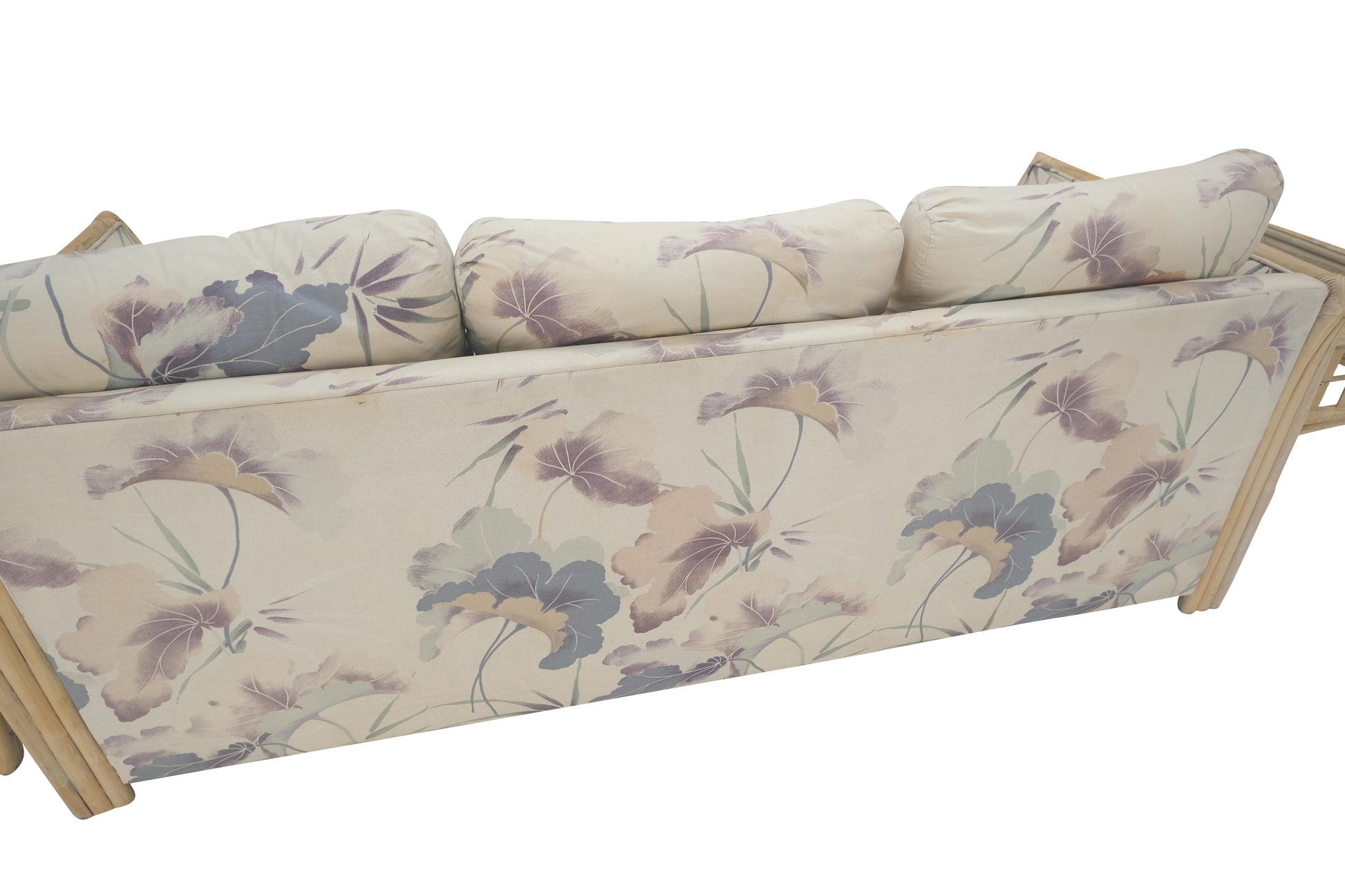 EstablishedLines Mid Century Three Seater Bamboo Frame Flowered Upholstery Sofa Couch