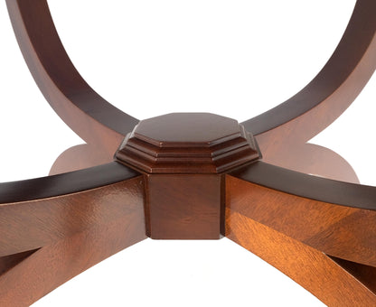 EstablishedLines Round Mahogany Single Pedestal Drum to Duning Table w/ 2 Extension Boards Mint
