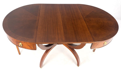 EstablishedLines Round Mahogany Single Pedestal Drum to Duning Table w/ 2 Extension Boards Mint