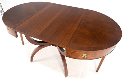 EstablishedLines Round Mahogany Single Pedestal Drum to Duning Table w/ 2 Extension Boards Mint