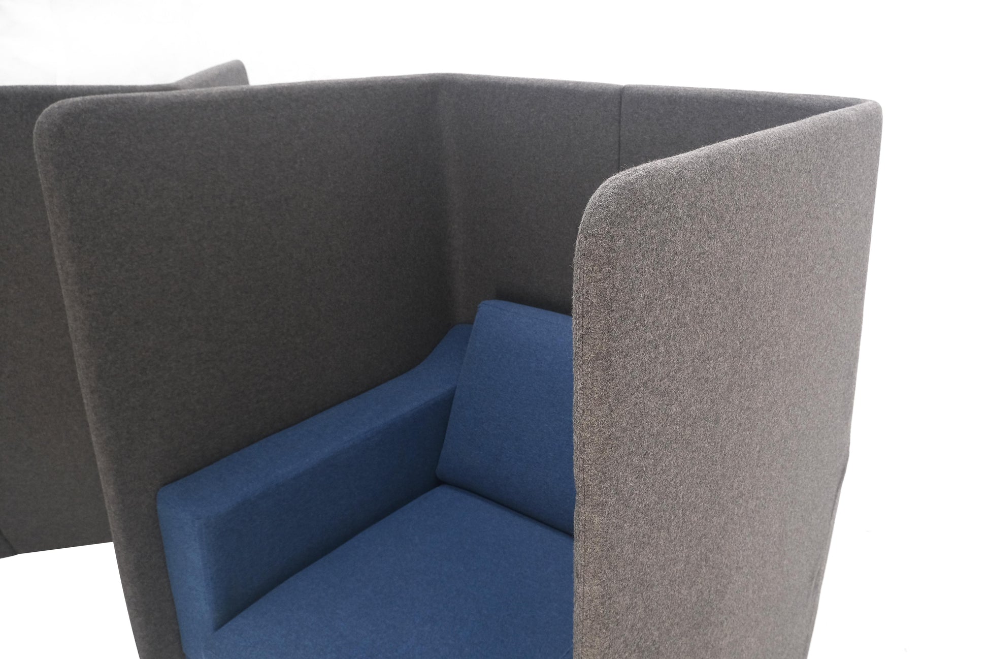 EstablishedLines Pair Mid Century Modern Wingback Lounge Chairs Blue Grey Wool Upholstery MINT!