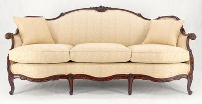 EstablishedLines Very Fine Carved Mahogany Frame Cream Upholstery Curved Back French Sofa MINT!
