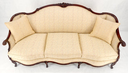 EstablishedLines Very Fine Carved Mahogany Frame Cream Upholstery Curved Back French Sofa MINT!