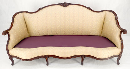 EstablishedLines Very Fine Carved Mahogany Frame Cream Upholstery Curved Back French Sofa MINT!